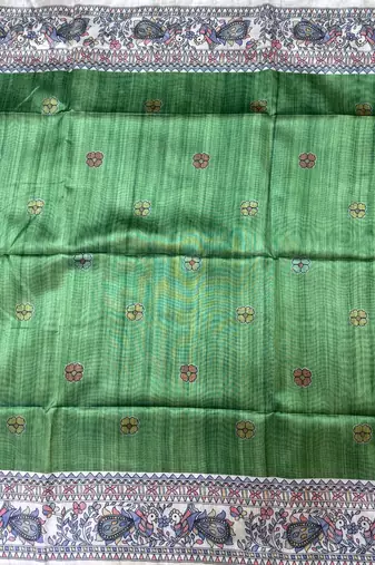 green color tussar art silk saree with blouse