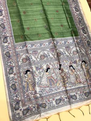green color tussar art silk saree with blouse 2