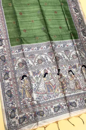 green color tussar art silk saree with blouse