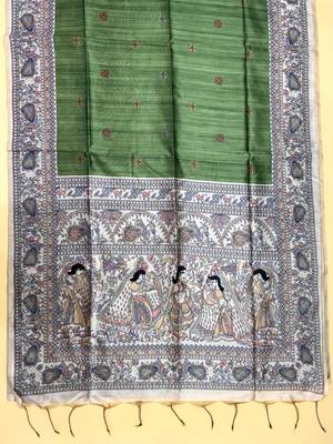 green color tussar art silk saree with blouse 3