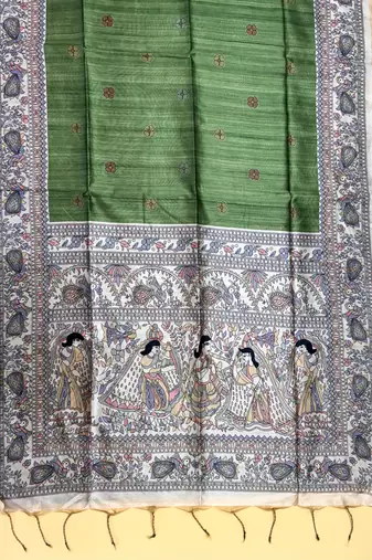 green color tussar art silk saree with blouse