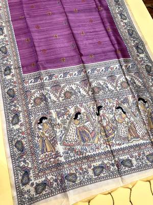 pink color tussar art silk saree with blouse 1