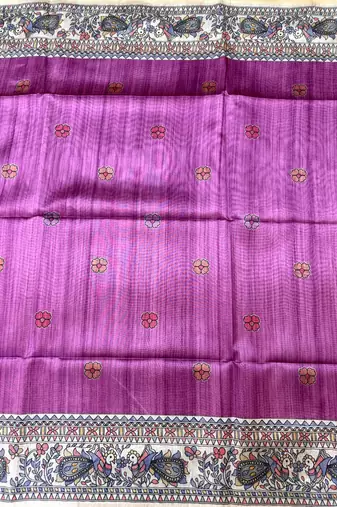 pink color tussar art silk saree with blouse
