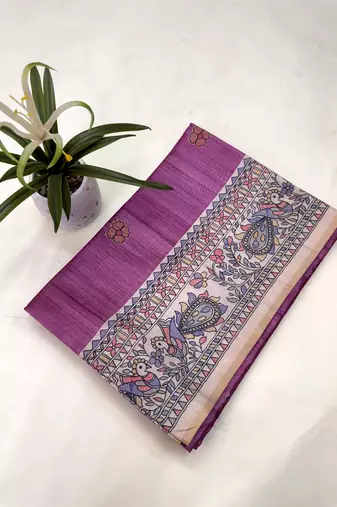 pink color tussar art silk saree with blouse