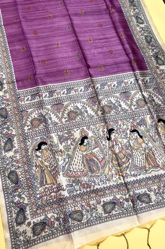 purple color tussar art silk saree with blouse