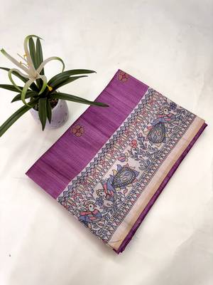 purple color tussar art silk saree with blouse 5