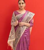 purple color tussar art silk saree with blouse