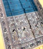 sky blue color tussar art silk saree with blouse