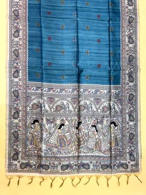 sky blue color tussar art silk saree with blouse 3