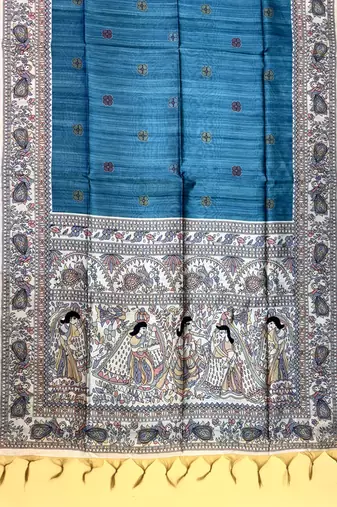 sky blue color tussar art silk saree with blouse