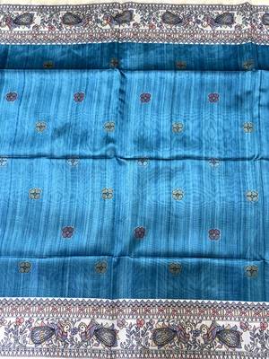 sky blue color tussar art silk saree with blouse 4
