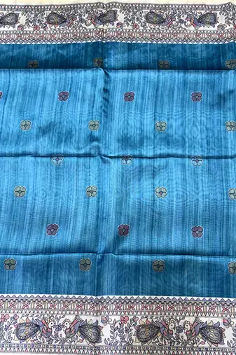 sky blue color tussar art silk saree with blouse