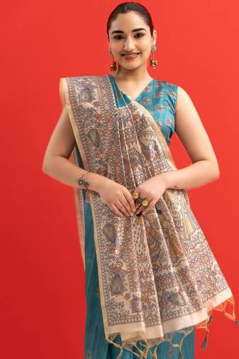 sky blue color tussar art silk saree with blouse