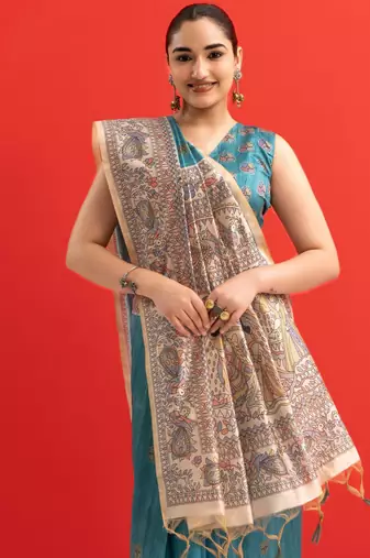 sky blue color tussar art silk saree with blouse