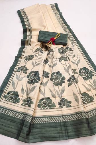 green  color cosmos art silk saree with blouse