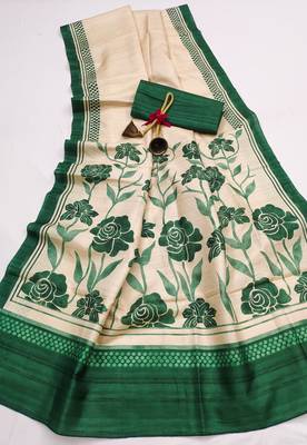 green  color cosmos art silk saree with blouse 2