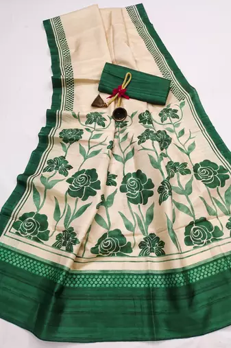 green  color cosmos art silk saree with blouse