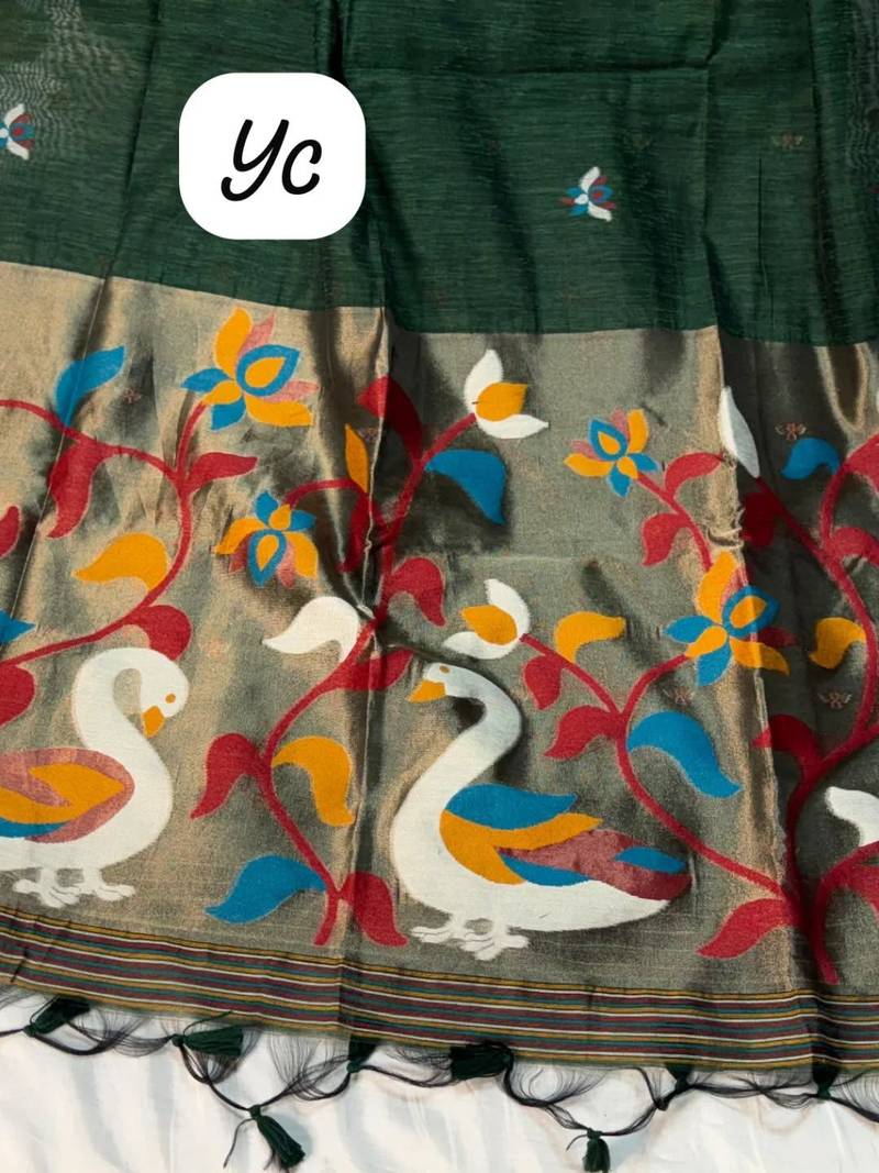  green color linen art silk saree with blouse