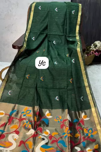  green color linen art silk saree with blouse
