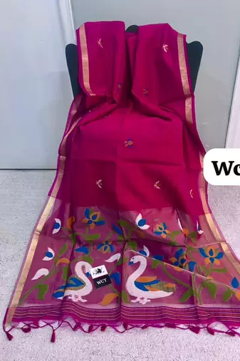  pink color linen art silk saree with blouse
