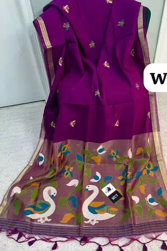  plum color linen art silk saree with blouse