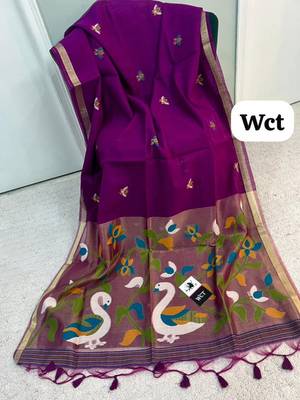  plum color linen art silk saree with blouse 2