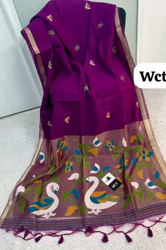  plum color linen art silk saree with blouse