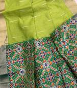 green color khadi art silk saree with contrast blouse
