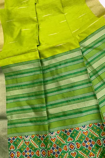 green color khadi art silk saree with contrast blouse