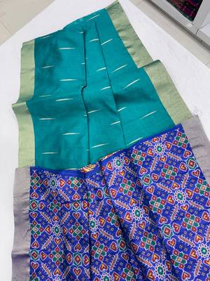 blue color khadi art silk saree with contrast blouse 3