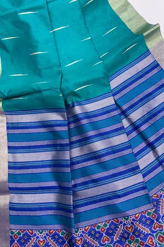 blue color khadi art silk saree with contrast blouse