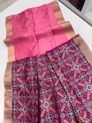 pink color khadi art silk saree with contrast blouse 1