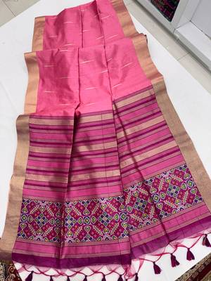 pink color khadi art silk saree with contrast blouse 2