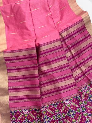 pink color khadi art silk saree with contrast blouse 3