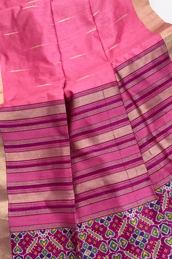 pink color khadi art silk saree with contrast blouse