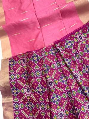 pink color khadi art silk saree with contrast blouse 4