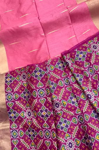 pink color khadi art silk saree with contrast blouse