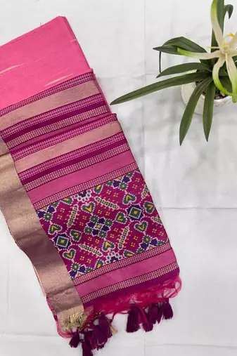 pink color khadi art silk saree with contrast blouse