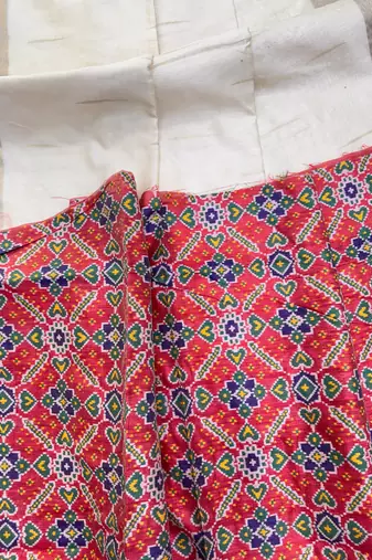 white color khadi art silk saree with contrast blouse