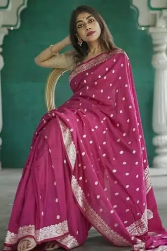 Dark purple linen slub jaquard designer saree with blouse