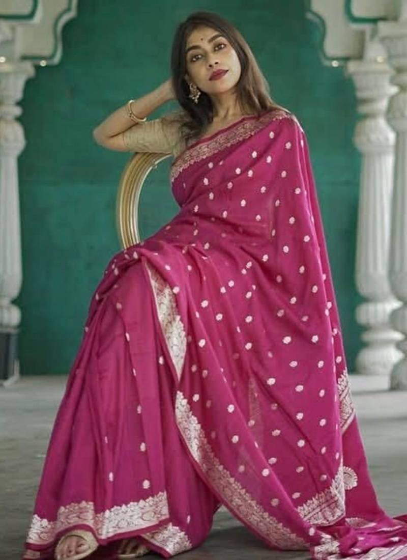 Dark purple soft linen slub jacuard work designer saree with blouse