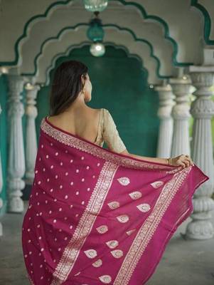 Dark purple linen slub jaquard designer saree with blouse 3