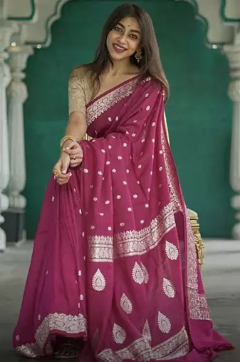 Dark purple linen slub jaquard designer saree with blouse
