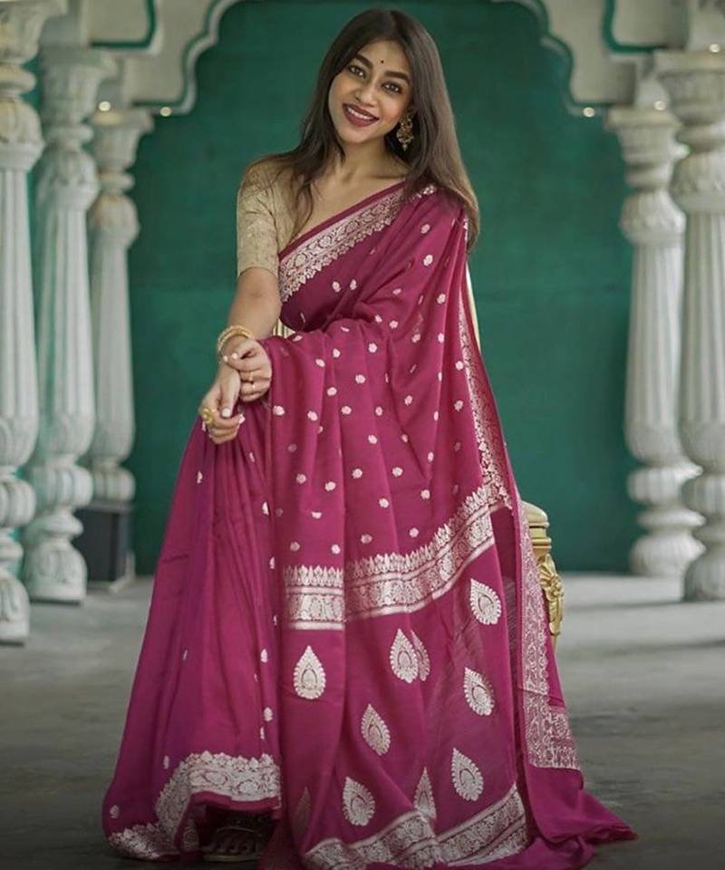 Dark purple soft linen slub jacuard work designer saree with blouse