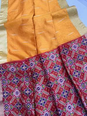 orange color khadi art silk saree with contrast blouse 5