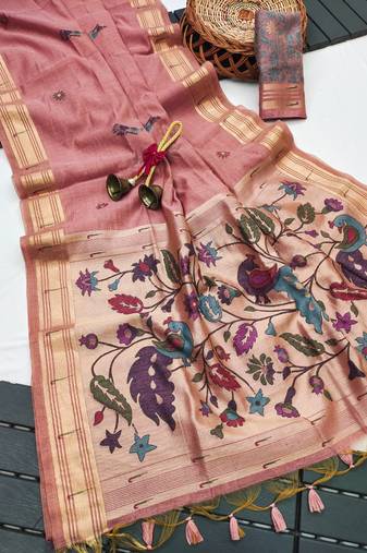 pink color printed cotton saree with blouse