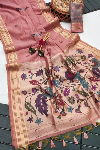 pink color printed cotton saree with blouse