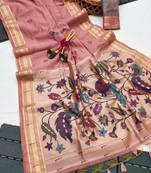 pink color printed cotton saree with blouse