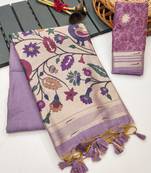 purple color printed cotton saree with blouse