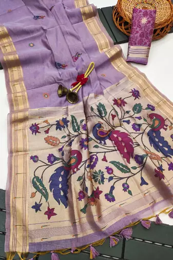 purple color printed cotton saree with blouse